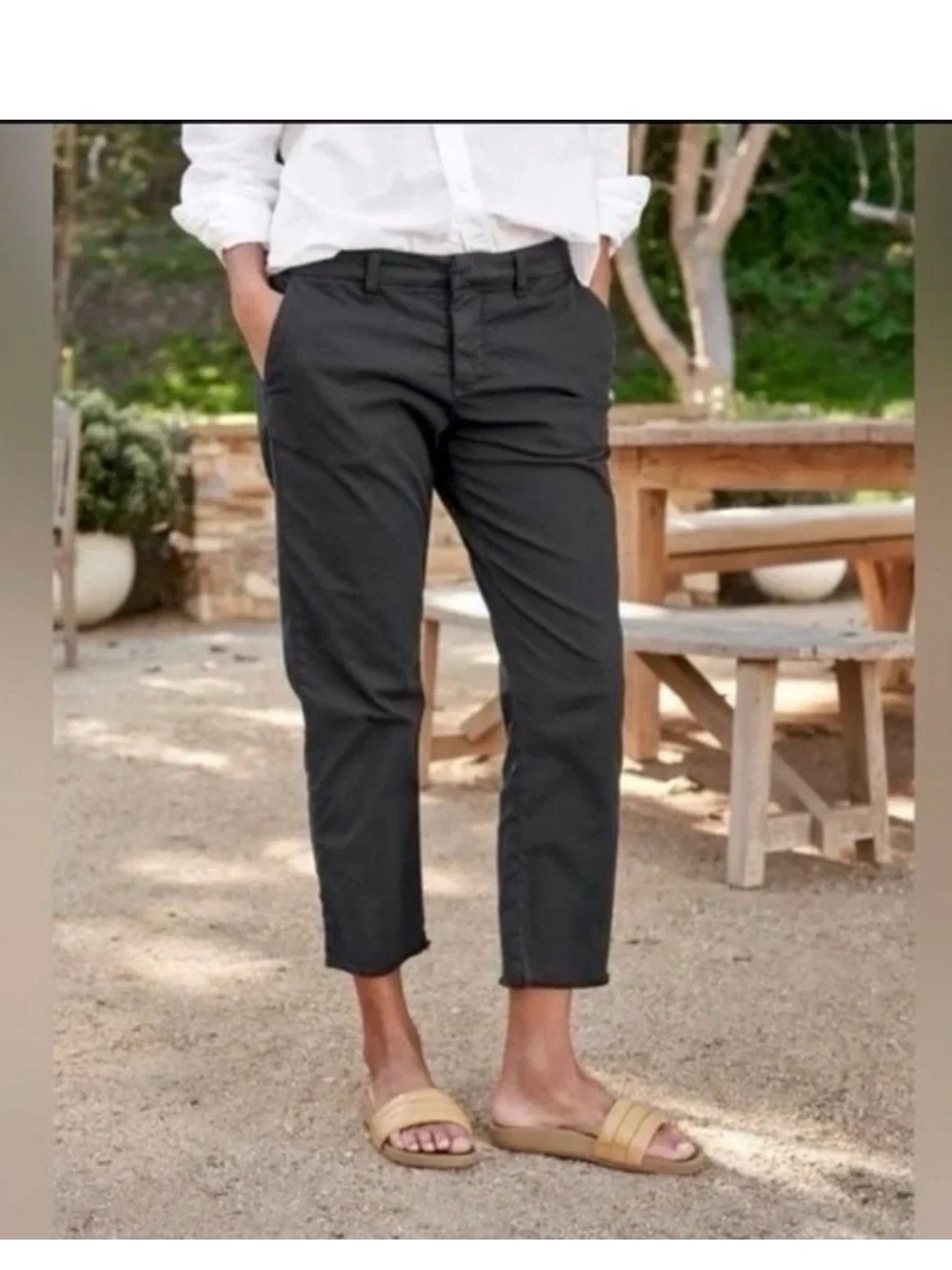 Frank & Eileen Wicklow Raw Hem Italian Chino Black Pants Size 2 Gray Black